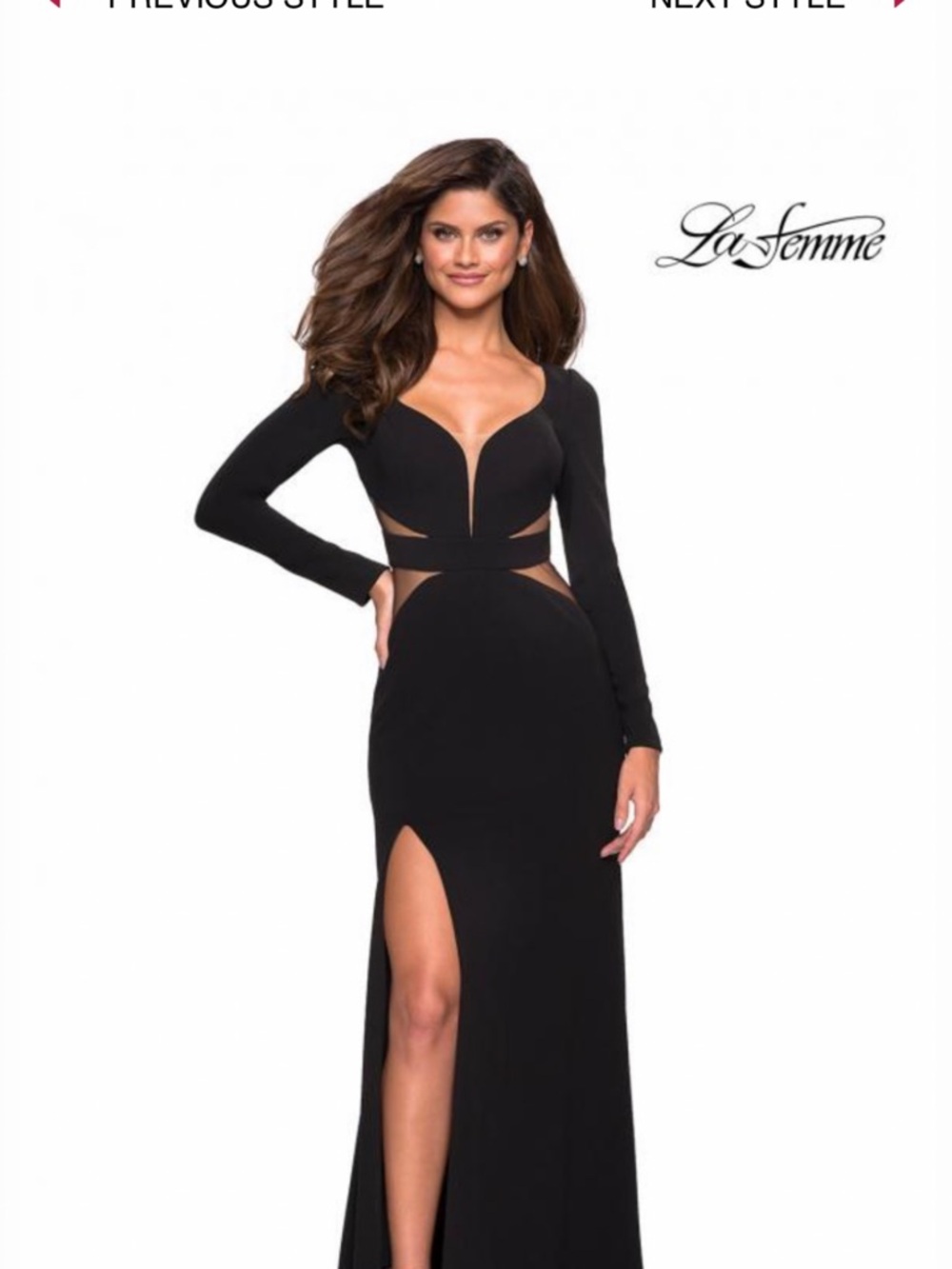 La Femme Black Long-Sleeve Cutout Maxi Gown with High Slit - Picture 3 of 6